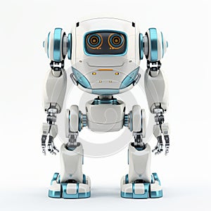 Realistic 3d Rendering Of Assembly Robot In Light Cyan And Beige photo