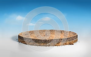 3D rendering circle soil ground cross section with earth land on blue sky