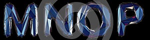 Realistic 3D set of letters M, N, O, P made of low poly style. Collection symbols of low poly style blue color glass photo
