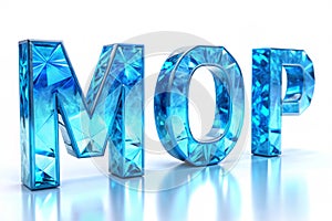 Realistic 3D Set of Letters M, N, O, P Made of Low Poly Style. Collection Symbols of Low Poly Style Blue Color Glass Isolated on photo