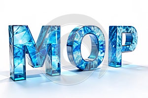 Realistic 3D Set of Letters M, N, O, P Made of Low Poly Style. Collection Symbols of Low Poly Style Blue Color Glass Isolated on photo