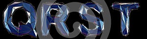 Realistic 3D set of letters Q, R, S, T made of low poly style. Collection symbols of low poly style blue color glass photo
