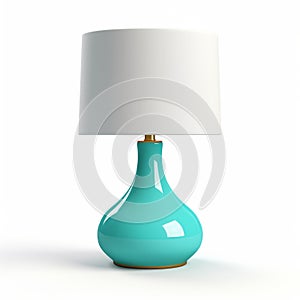 Realistic 3d Teal Lamp With Minimal Turquoise Shape On White Background