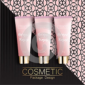 Realistic 3D template design cosmetics packaging. photo
