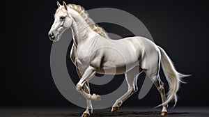 Realistic 3d White Horse Sculpture On Black Background photo