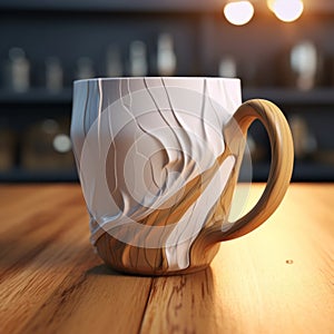 Realistic 3d Wooden Coffee Mug With Organic Contours