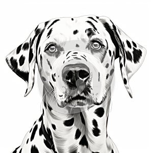 Realistic Dalmatian Dog Portrait Ink Drawing On White Background