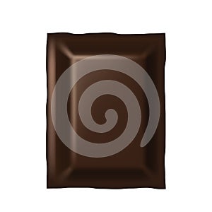 Realistic dark chocolate piece. Brown delicious bar mock up. Cocoa tasty product, bitter dessert