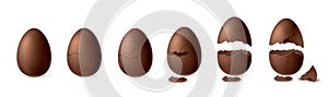 Realistic dark chocolate sweet cracked egg set isolated vector