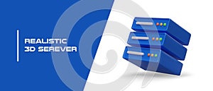 Realistic dedicated server. Advertising color banner with illustration and text