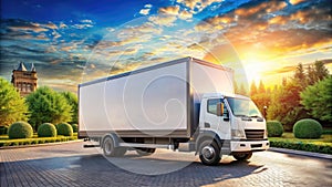 Realistic Delivery Truck Mockup on a Whiteboard A Rule of Thirds Photography Composition Template for Branding and photo