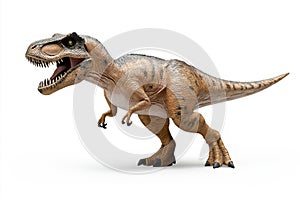 A realistic depiction of a Tyrannosaurus rex, featuring a large head with sharp photo