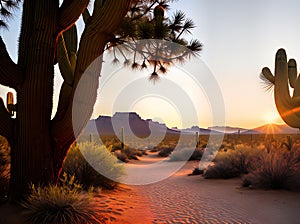 Realistic desert high detail warm lighting deciduous.