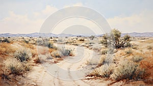 Realistic Desert Road Painting With Swirling Vortexes