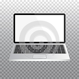 Realistic design of open laptop isolated on transparent background.