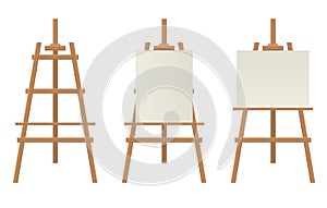 Realistic Detailed 3d Blank Wood Easels Template Mockup Set. Vector