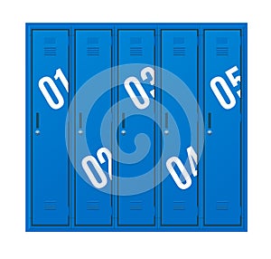Realistic Detailed 3d Blue School Gym Locker or Fitness Boxes with Numbers Set. Vector