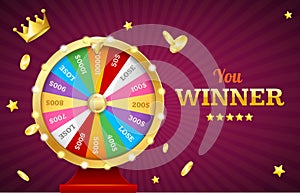 Realistic Detailed 3d Casino Fortune Wheel Jackpot Concept Banner Card Placard. Vector