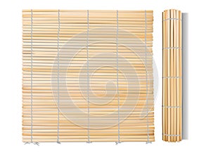 Realistic Detailed 3d Chinese or Japanese Bamboo Mat Set. Vector