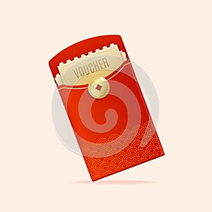 Realistic Detailed 3d Chinese Red Packet or Envelope. Vector