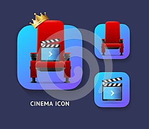 Realistic Detailed 3d Cinema App Icon Set. Vector