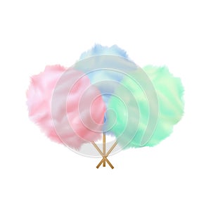 Realistic Detailed 3d Color Cotton Candy Set. Vector