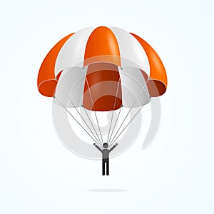 Realistic Detailed 3d Color Parachute and Black Silhouette Person. Vector