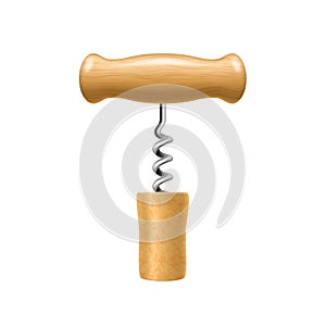 Realistic Detailed 3d Corkscrew and Cork. Vector