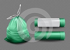 Realistic Detailed 3d Different Plastic Trash Bag Set. Vector