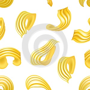 Realistic Detailed 3d Different Types Butter Curls Seamless Pattern Background. Vector
