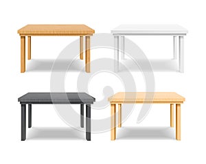 Realistic Detailed 3d Different Wood Table Set. Vector