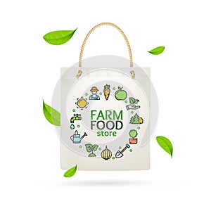 Realistic Detailed 3d Eco Tote Bag Farm Product. Vector