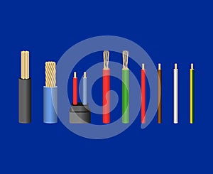 Realistic Detailed 3d Electrical Cable Set. Vector