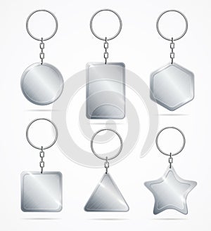 Realistic Detailed 3d Empty Template Keychain Set. Vector
