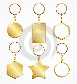 Realistic Detailed 3d Empty Template Keychain Set. Vector