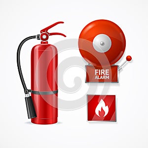 Realistic Detailed 3d Fire Alarm Set. Vector