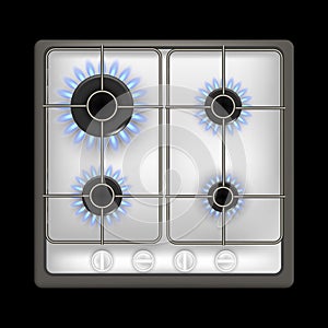 Realistic Detailed 3d Gas Stove on a Black. Vector