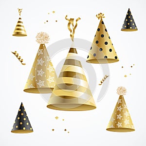 Realistic Detailed 3d Gold Hat Party Holiday Concept. Vector