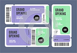 Realistic Detailed 3d Grand Opening Event Ticket Template Mockup Set. Vector