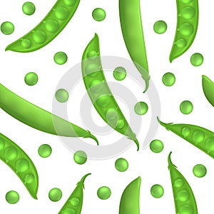 Realistic Detailed 3d Green Peas Seamless Pattern Background. Vector