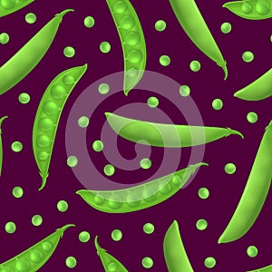 Realistic Detailed 3d Green Peas Seamless Pattern Background. Vector