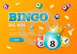 Realistic Detailed 3d Lotto Concept Bingo Big Win Card Background. Vector