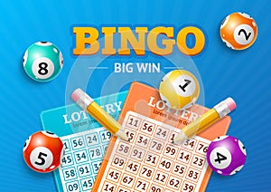 Realistic Detailed 3d Lotto Concept Bingo Big Win Card Background. Vector