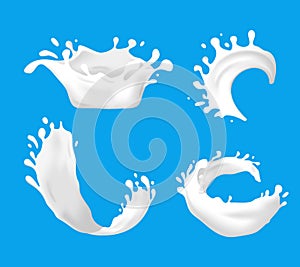 Realistic Detailed 3d Milk Splash Set. Vector