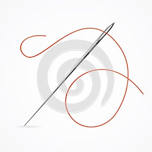Realistic Detailed 3d Needle and Red Thread. Vector
