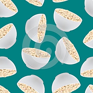 Realistic Detailed 3d Oatmeal Breakfast Seamless Pattern Background. Vector