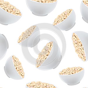Realistic Detailed 3d Oatmeal Breakfast Seamless Pattern Background. Vector