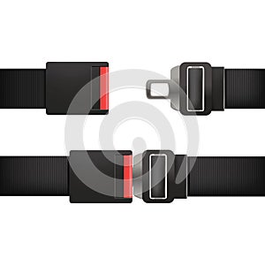 Realistic Detailed 3d Open and Closed Seatbelt Set. Vector