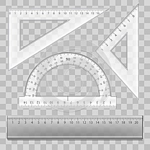 Realistic Detailed 3d Plastic Ruler Instruments Set. Vector