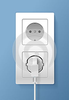 Realistic Detailed 3d Plug inserted in Electrical Outlet Set. Vector